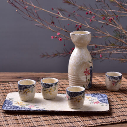 Japanese Style Hand Drawn Ceramic Wine Cup Wine Set