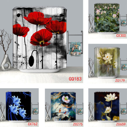 Lotus Serie Dusche Vorhang Fabrik Direct Sales-Mehrere Entscheidungen Von Blume Muster-Polyester Druck-Angepasst Proben-mehrere Entscheidungen Von Größen