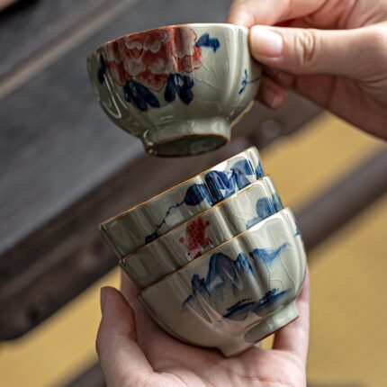 Handgemachte blau und weiß gegrastene Glasur Holzofen alte Ton Tee tasse