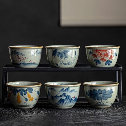 Blaue und weiße alte Lehm handgemalte Meister-Tasse antike Keramik-Tee tasse