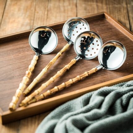 Natural Bamboo Handle Soup Spoon And Strainer Household