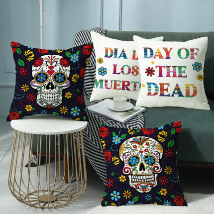 Cross-border Halloween Pillow Cover Skull Letter Linen Cushion Cover Living Room Sofa Holiday Party