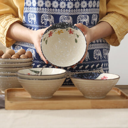 Japanese Style Underglaze Porcelain Hand Painted Trumpet Bowl Big Bowl