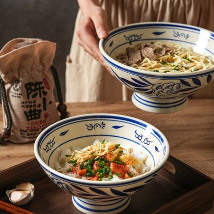 Underglaze High-leg Retro Hand-painted Large Ceramic Bowl