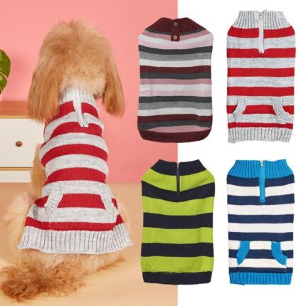 Contrast Color Horizontal Zipper Button Pocket Small And Medium-sized Dogs Sweater