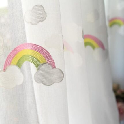 Kinder Regenbogen Gaze Vorhänge Mit Pastoralen Stickerei