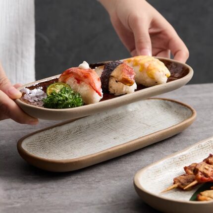 Retro Tray Sushi Plate Rectangular Ceramic Tableware