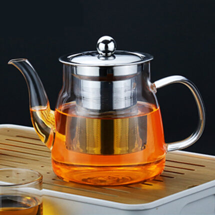 Stainless Steel Filter Liner Transparent Glass Scented Teapot