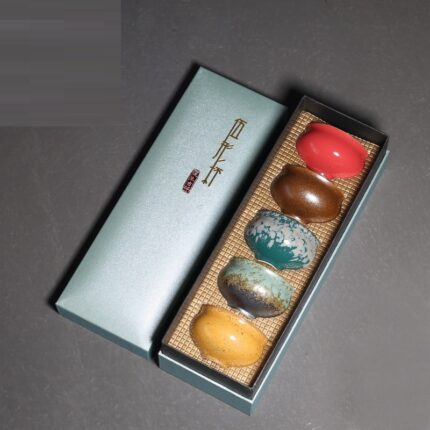 Ofen Gebackene fünfförmige Tasse Porzellan Kung Fu Tee Set Geschenk box