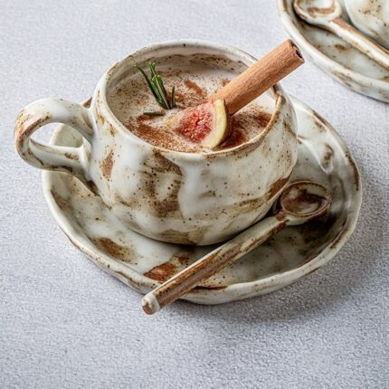 Handgemachte Steinzeug Kaffee Tasse, Geschirr und Löffel Anzug Haushalt