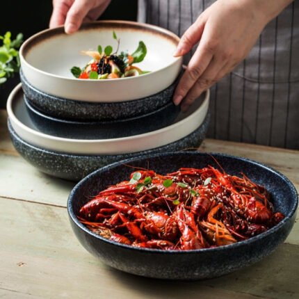 Ceramic Household 8-inch Tableware Round Deep Plate