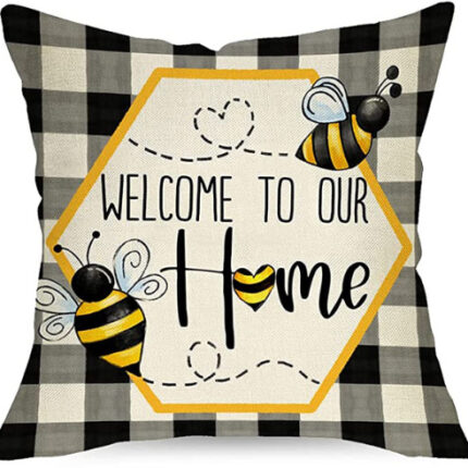Bee Festival Sunflower Linen Pillow Cover