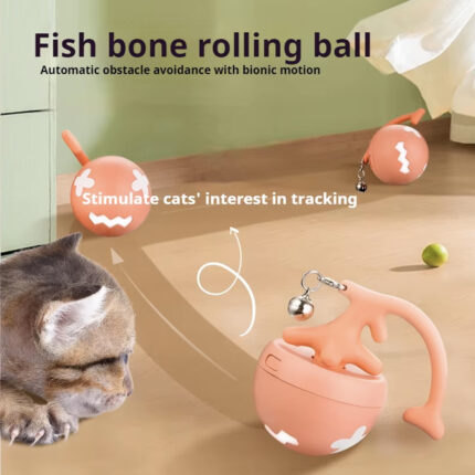 Haustier Katze Spielzeug Fisch Knochen Rolling Ball USB Elektrische Katze Necken Ball für Spaß und Entspannung, Katze Necken Stick kann Federn ersetzen