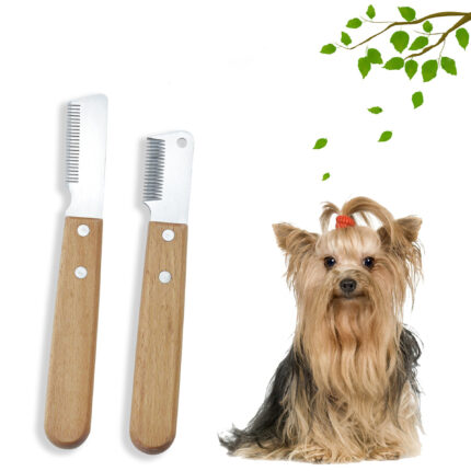 Haustier-Abstreif-Kamm-Hunde-Abisolier-Pflege werkzeug Multifunktions-Entfernen schwimmendes Haar-Hunde-Abisolier-Messer mit Holzgriff für Katzen-Hunde
