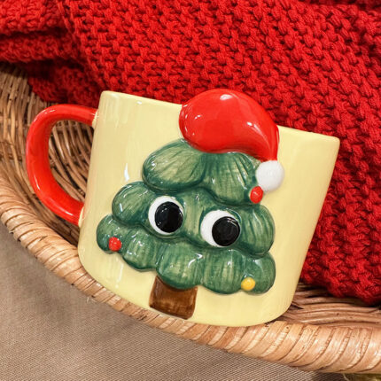 Handgemalte 3D-Niedliche Weihnachtsbaum-förmige Wasser tasse Becher