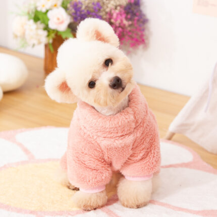 Dog Clothes Four-legged Pet Clothing Autumn And Winter Double-sided Thick Plush High Collar Warm Pet Clothes Cute Towing Ring