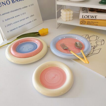 Style Cream Hand-painted Chubby Cute Ceramic Breakfast Dessert Plate Meals