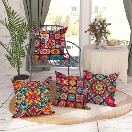 Retro Bohemian Style Pillow Cover Linen Printed Home Ornament Pillow Cushion Bed & Breakfast Sofa