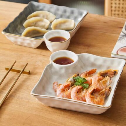 Ceramic Dumpling Tray Vinegar Dish Household Split Plate