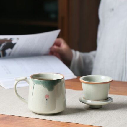 Ice Crack Underglaze Porcelain Strain Cup With Lid