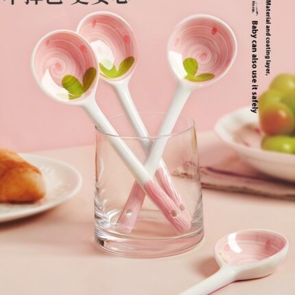 Long Handle Dark Girl Heart Ceramic Spoon Home