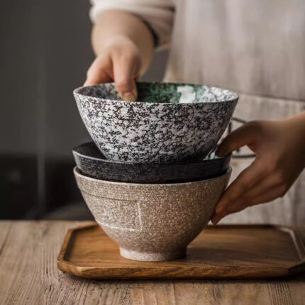 Retro Ceramic Noddle Bowl Home Large Capacity Cooking Bowl