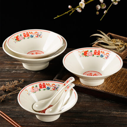 Food Grade Plastic Melamine Retro Double Xi Word Bowl