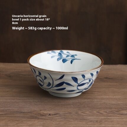 7-inch Horizontal Cross-cut Ceramic Green Underglaze Hand Painted Ramen Bowl